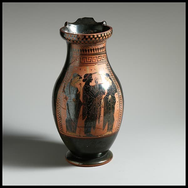 Terracotta oinochoe: olpe (round-mouthed jug), by Euphiletos Painter