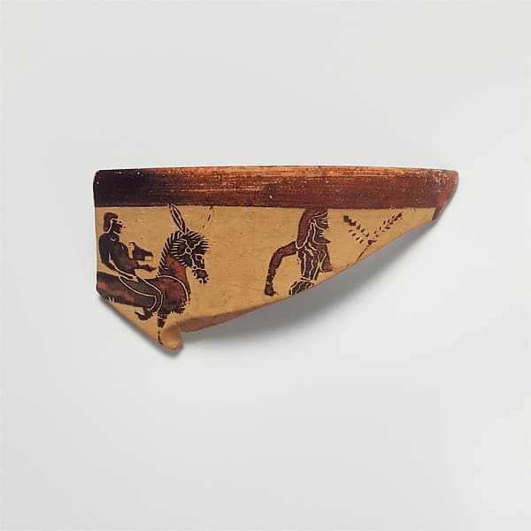 Fragment of a terracotta kantharos (drinking cup with high handles)