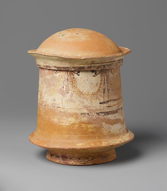 Terracotta pyxis (cosmetic box) with domed lid
