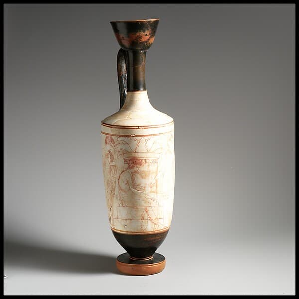 Terracotta lekythos (oil flask), by Woman Painter