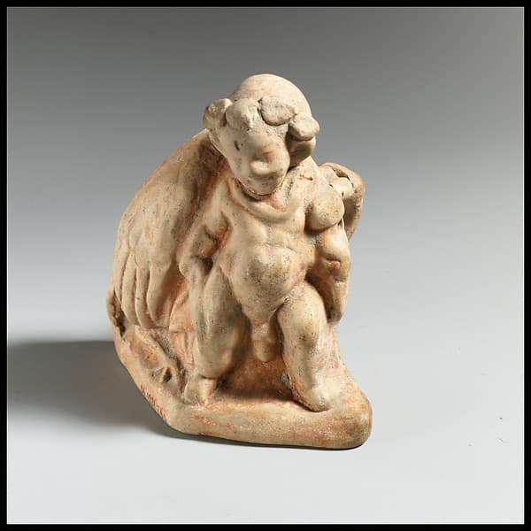 Terracotta vase in the form of a pygmy carrying a dead crane, by Magenta Class