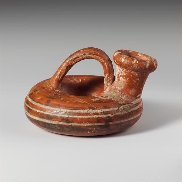Terracotta ring askos (flask with a spout and handle over the top)