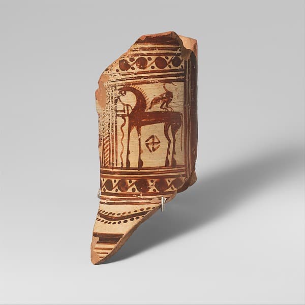 Fragment of a terracotta oinochoe (jug), by Cesnola Painter