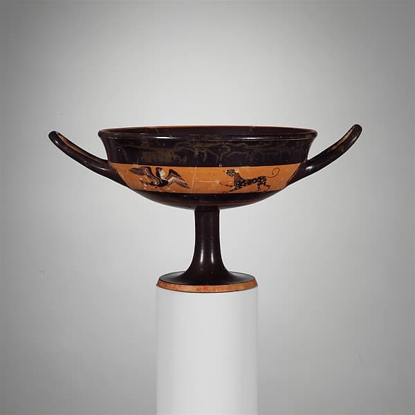 Terracotta kylix: band-cup (drinking cup), by Tleson Painter