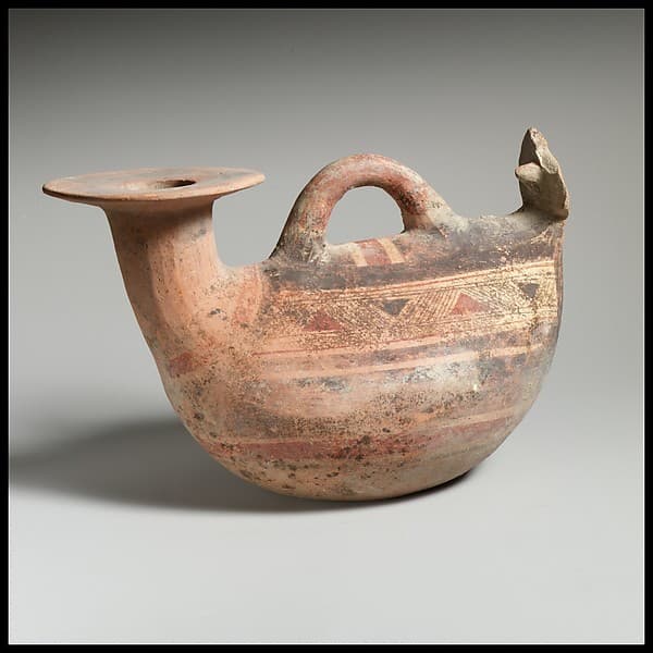 Terracotta askos (flask with a spout and handle over the top)