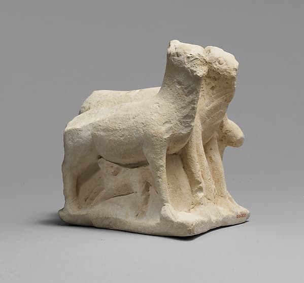 Limestone statuette of three animals