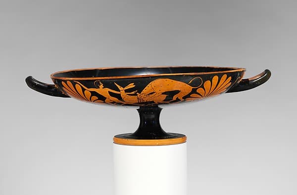 Terracotta kylix (drinking cup), by Euergides Painter