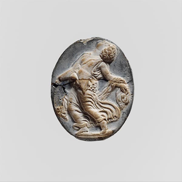 Cameo glass medallion of a maenad