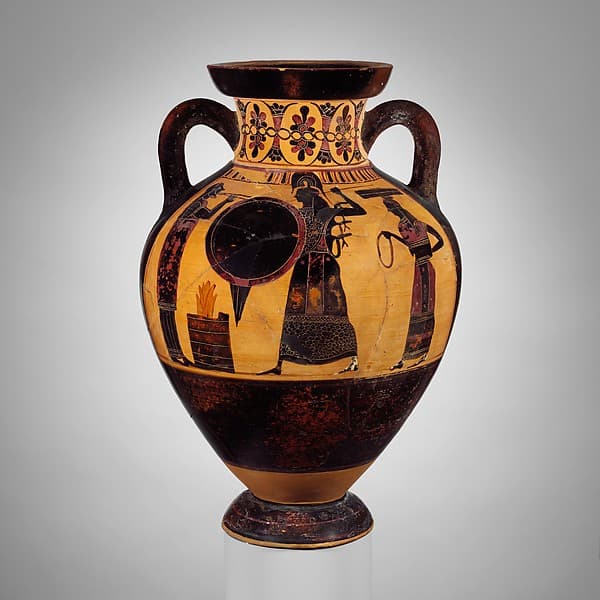 Terracotta neck-amphora of Panathenaic shape (jar), by Princeton Painter