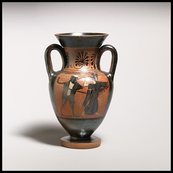 Terracotta neck-amphora (jar) with double handles, by Diosphos Painter