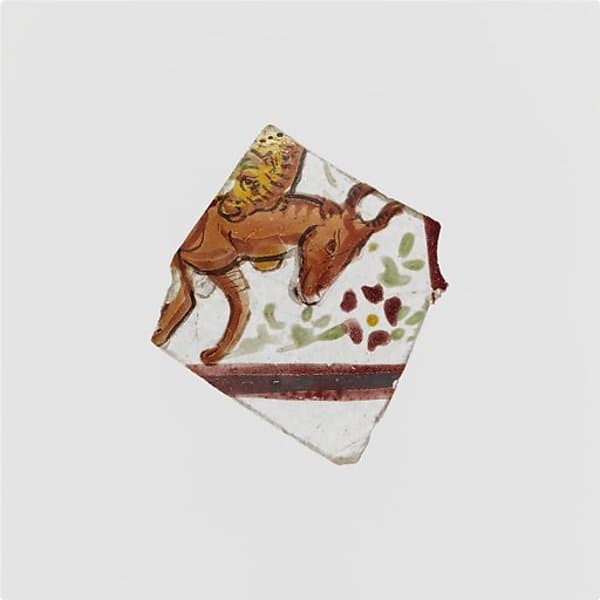 Glass fragment with painted scene