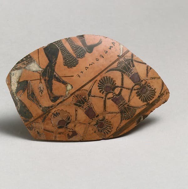 Fragment of a terracotta neck-amphora (jar), by Prometheus Painter