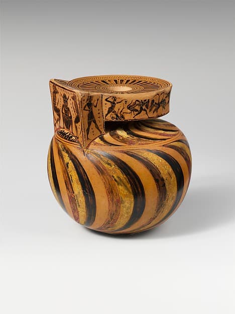 Terracotta aryballos (oil flask), by Nearchos