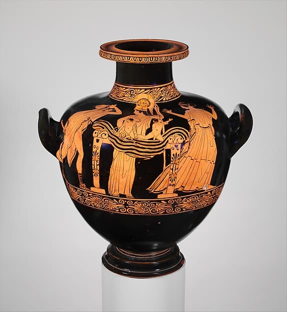 Terracotta hydria: kalpis (water jar), by Nausicaä Painter