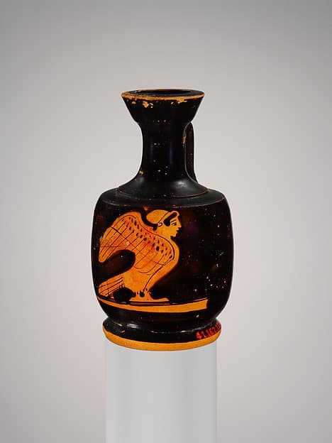 Miniature terracotta squat lekythos (oil flask) with siren, by Seireniske Painter
