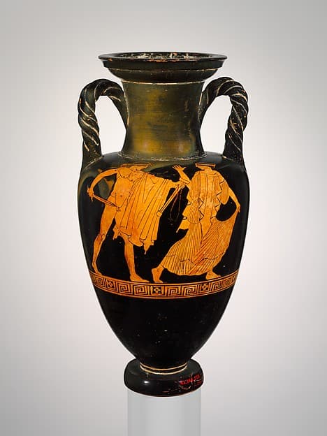 Terracotta neck-amphora (jar) with twisted handles, by Painter of the Yale Oinochoe