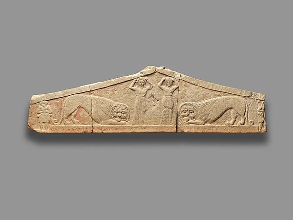 Limestone pediment from a funerary stele (shaft)