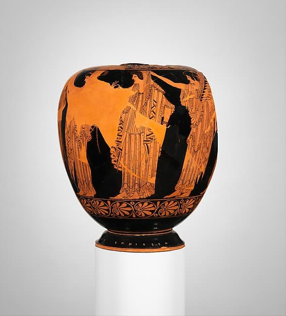 Fragment of a terracotta oinochoe, joins 1981.11.9, by Euthymides, Potter