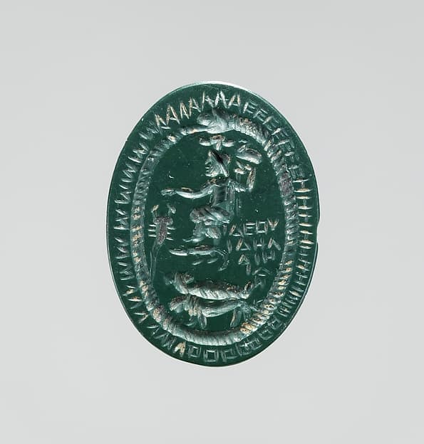 Jasper intaglio: Seated Serapis on crocodile