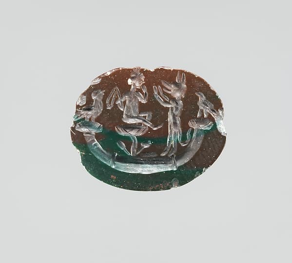 Jasper intaglio: Harpocrates seated on lotus in papyrus boat