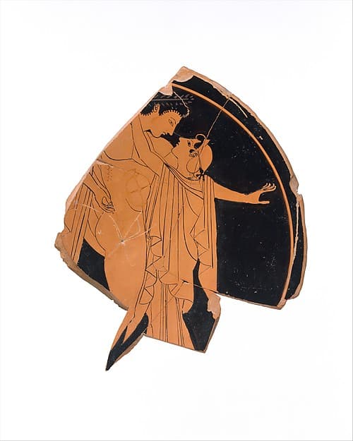 Fragmentary terracotta kylix (drinking cup), by Kiss Painter