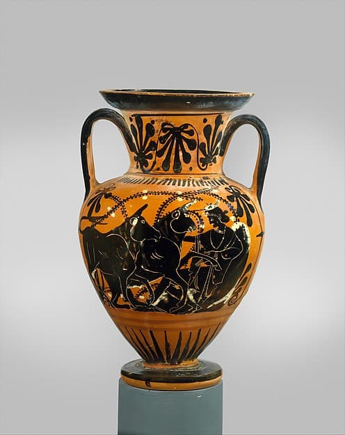 Terracotta neck-amphora (jar), by Red-Line Painter