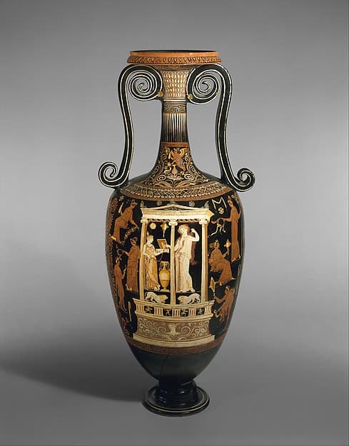 Terracotta loutrophoros (ceremonial vase for water), by Metope Painter