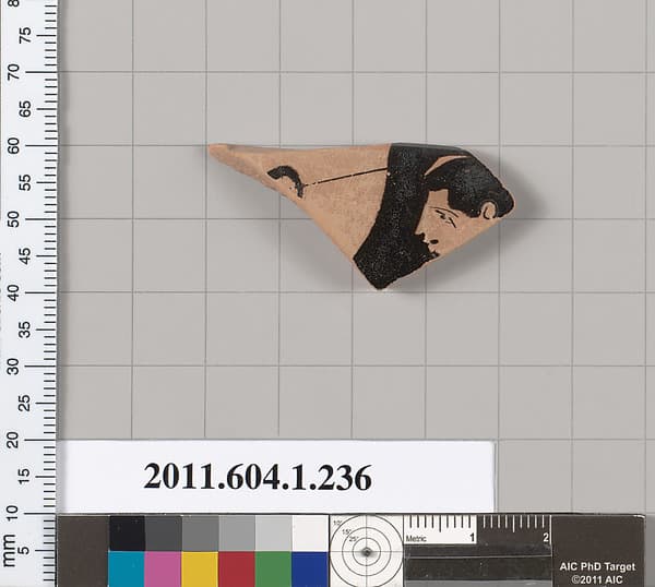 Terracotta fragment of a kylix (drinking cup), by Angular Painter