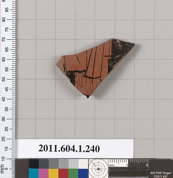 Terracotta fragment of a kylix (drinking cup), by Angular Painter