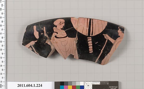 Terracotta rim fragment of a kylix (drinking cup), by Painter of Brussels R 330