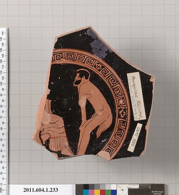 Terracotta fragment of a kylix (drinking cup), by Angular Painter