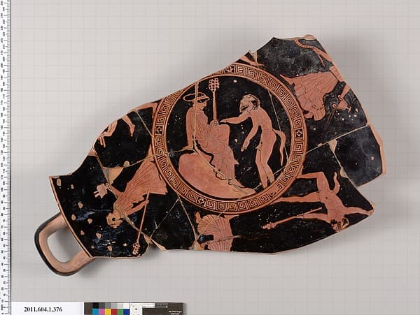 Terracotta fragments of a kylix (drinking cup), by Orchard Painter