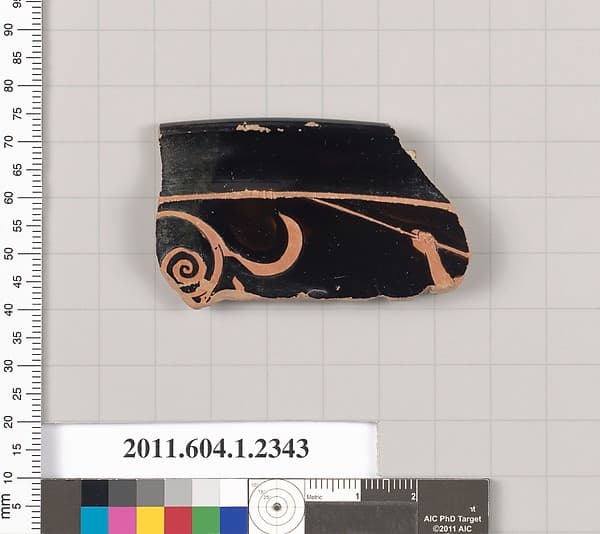 Terracotta rim fragment of a kylix (drinking cup), by Eretria Painter