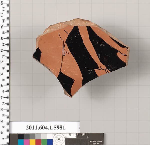 Terracotta fragment of a kylix (drinking cup), by Euergides Painter