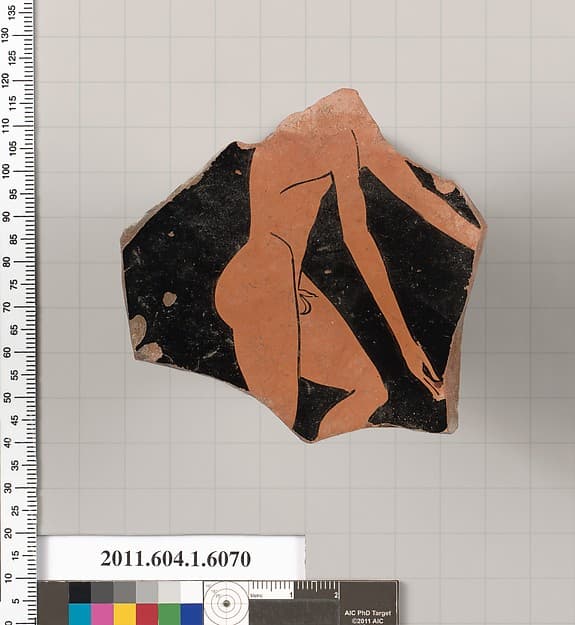 Terracotta fragment of a kylix (drinking cup), by Euergides Painter