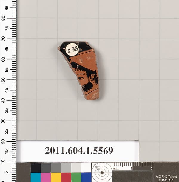 Terracotta rim fragment of a kylix (drinking cup), by Nikosthenes Painter