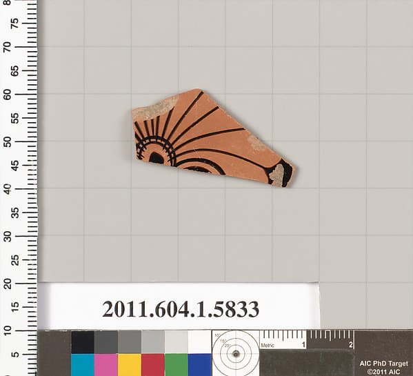 Terracotta fragment of a kylix: eye-cup (drinking cup), by Painter of the Boulogne Horse
