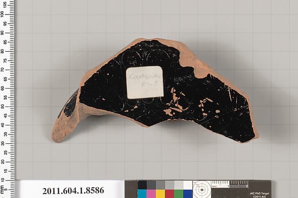 Terracotta fragment of a stemless kylix (drinking cup), by Carlsruhe Painter