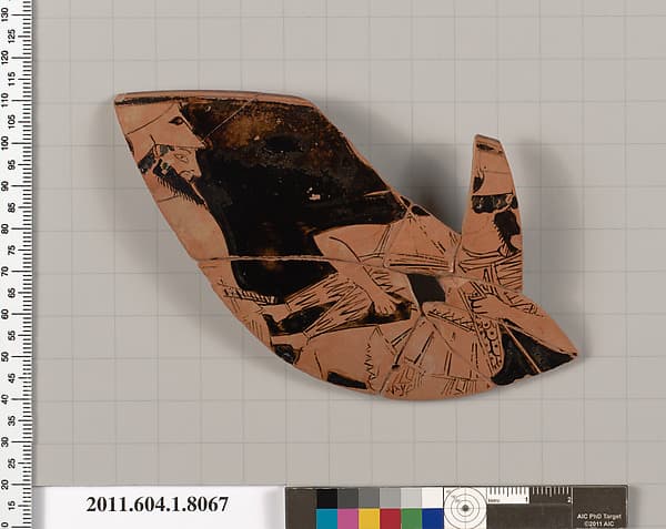 Terracotta rim fragment of a kylix (drinking cup), by Nikosthenes Painter