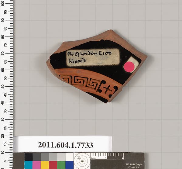 Terracotta fragment of a kylix (drinking cup), by Painter of London E 100