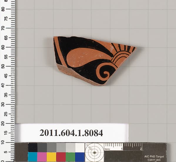 Terracotta fragment of a kylix (drinking cup), by Euergides Painter