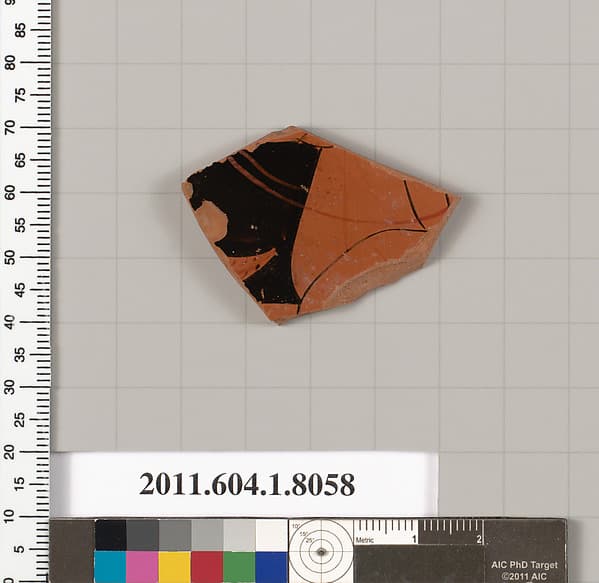 Terracotta fragment of a kylix (drinking cup), by Euergides Painter