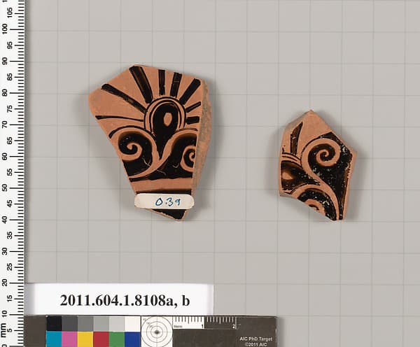 Terracotta fragments of a kylix (drinking cup), by Epeleios Painter