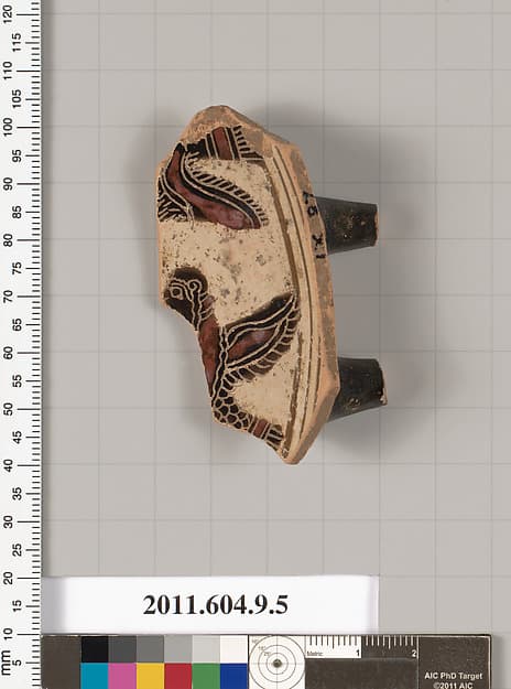 Terracotta fragment of a kylix (drinking cup), by Rider Painter