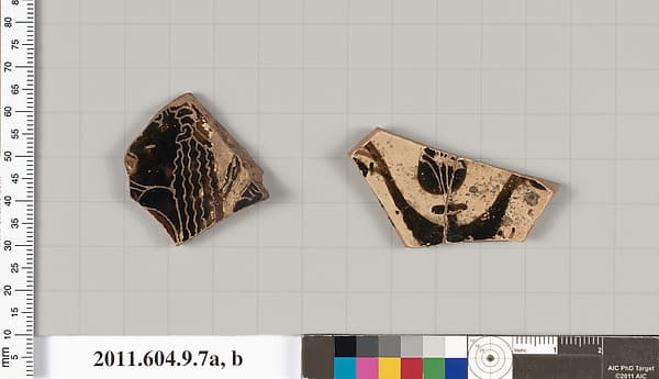 Terracotta fragment of a kylix (drinking cup), by Naukratis Painter