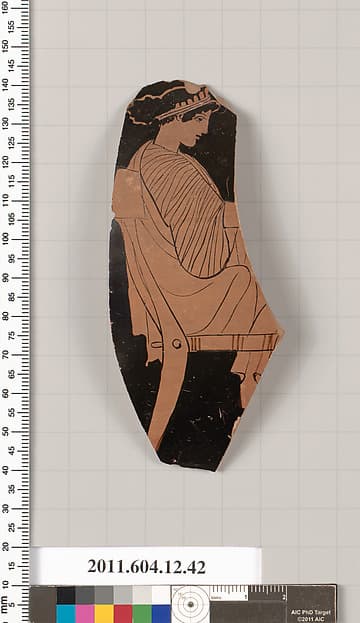 Terracotta fragment of a nestoris (two-handled jar)?, by Pisticci Painter