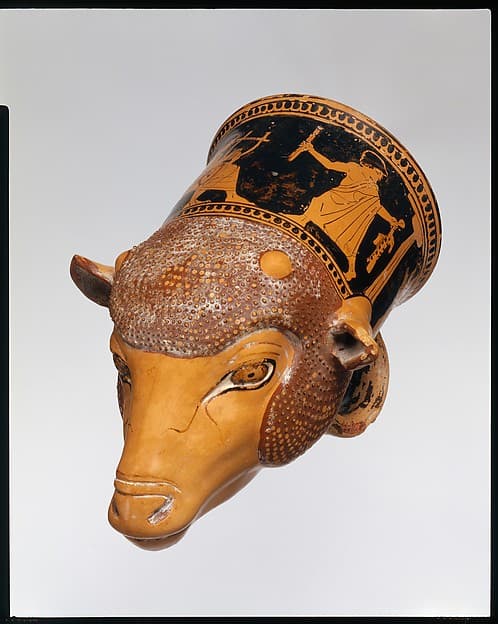 Terracotta rhyton (vase for libations or drinking), by Painter of London E 100