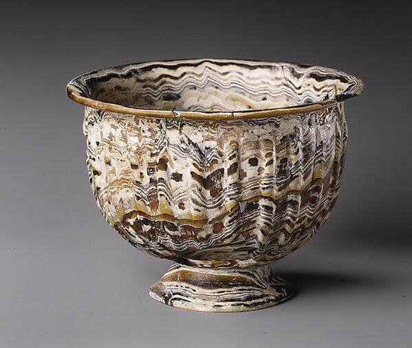 Ribbed mosaic glass bowl with base ring