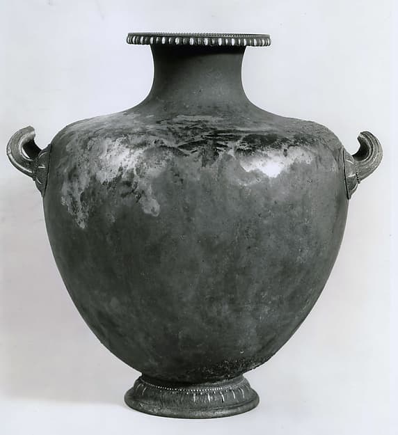 Bronze hydria (water jar) with silver inlay