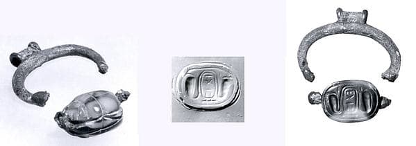 Silver pendant ring with agate scarab